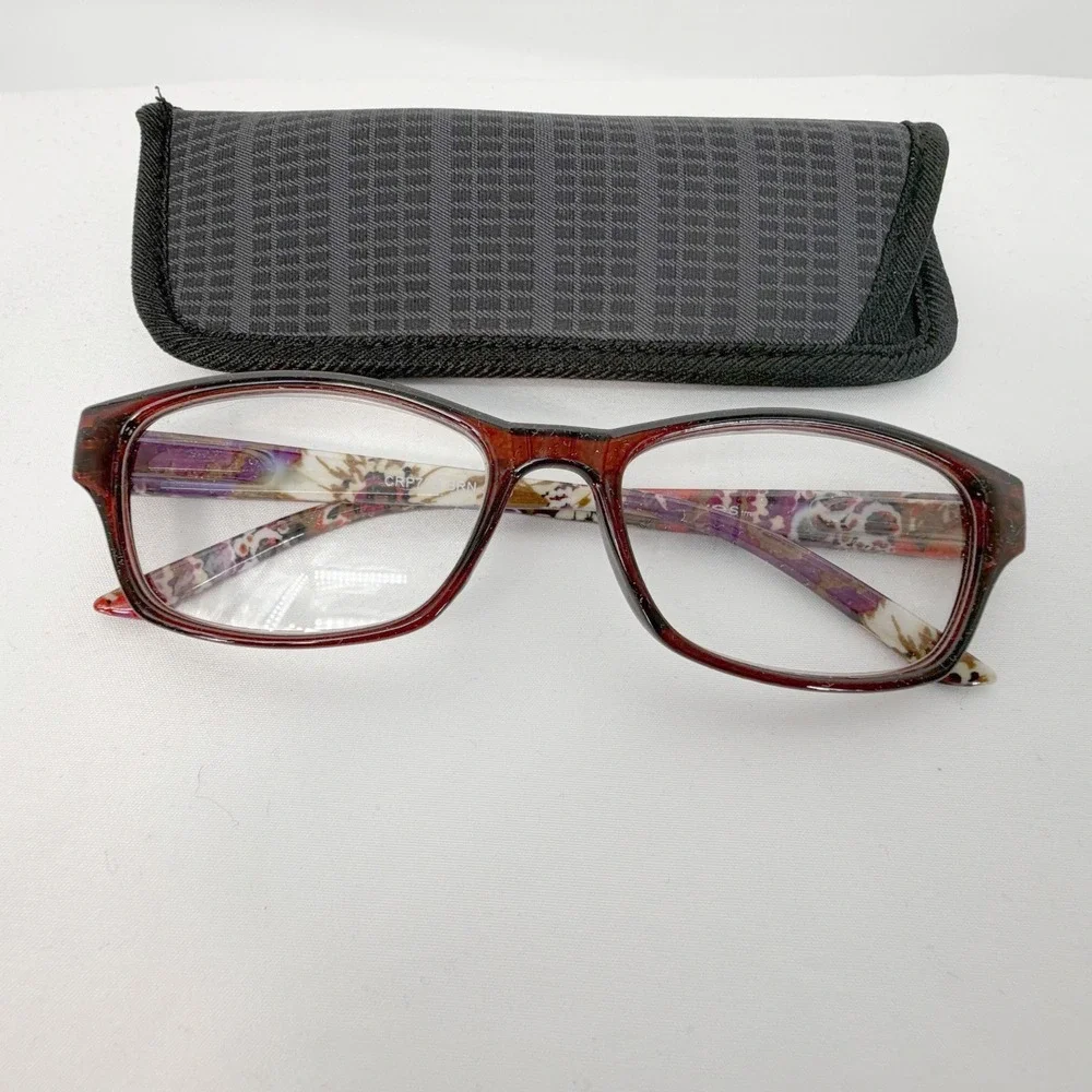 Evolutioneyes Reading Glasses +2.00 Burgundy Floral Rectangular Work Chic 104-58